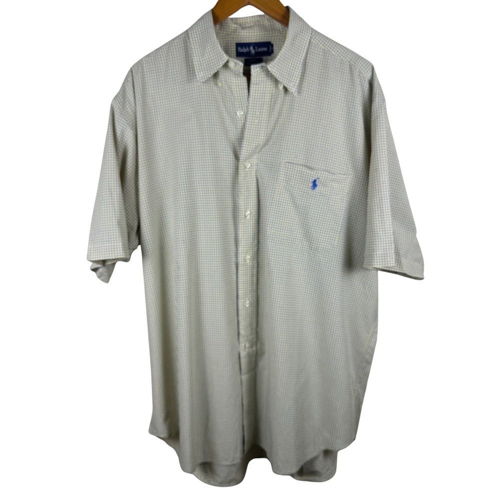 Polo Ralph Lauren Mens Large Short Sleeve Button Down Check Shirt Yellow Blue L